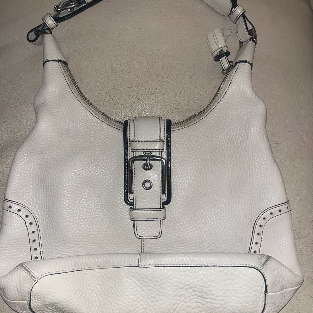 Vintage Coach 5054 Beige Pebble Leather Hobo Shoulder Bag
